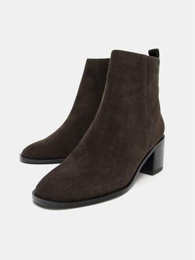 Zara Suede Ankle Boots - Dark Brown